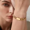 Link, Chain Jinse 7.4mm de aço inoxidável espessa bracelete cubano para mulheres ouro sólido ID Tag homens pulso de pulso hop jóias presente