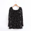 Siyah Chiffom Çiçek Elbiseler Bomba Ince Kare Yaka Mini Elbiseler Kadınlar için Moda Streetwear Vestidos 210520