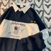 Zomer Lange Mouwen Polo Kraag Oversize Hoodie Vrouwen Koreaanse Losse Letter Print Dames Tops Jacket Pullover Hoodies Sweatshirt 210910