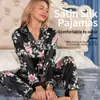 Kvinnor pyjamas set sleepwear vinter långärmad mujer pijamas nuisette sexig underkläder nattkläder silke satin pyjamas pjs suit 2pcs 210713