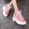 Lucyever Ladies Platform Gladiator Sandals Summer Comfortable Wees High Heels Shoes Woman Casual Lace Up Peep Toe Footwear X0526