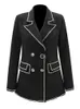 Black Hydraulic Drill Edge Rough Pocket Blazer Women Double Breasted Jacket Female Spring And Autumn GX1129 210421