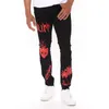 Jeans lavati neri da uomo Fashion Personality Biker Slim Denim Pants Pantaloni retrò Skull Printed Design Street 210716