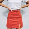 Mujer falda de pana verano sexy mini Vintage harajuku faldas mini hendidura delgada cintura alta falda recta señoras estilo coreano 210721