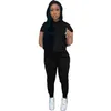 Designer Jogger Costumes Été Femmes Survêtements À Capuche À Manches Courtes À Capuche Et Pantalons De Survêtement Deux Pièces Ensembles Casual Solide Tenues Fitness Vêtements En Vrac En Gros 6877