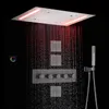 Brushed Rainfall LED Shower System Set 14 X 20 Inch Ceiling Mounted Rectangle Large Bathroom Rain Brass Thermostatic Faucet Luxury Design