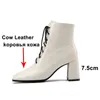 Genuine Leather High Heel Ankle Boots Women Shoes Square Toe Cross Tied Zip Thick Heels Short Autumn Winter 33-40 210517