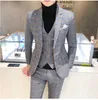 ( Jacket + Vest + Pants ) 2019 New Men's Fashion Boutique Plaid Wedding Dress Suit Three-piece Male Formal Business Casual Suits X0909