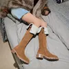 Boots Bottes femme 2021 겨울 무릎 여자 신발 아이 스웨이드 하이 키트 따뜻한 플러시 오토바이 보타스 Mujer