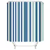 Cortinas de ducha, cortina de tela de poliéster a rayas para baño, juego de 4 piezas geométricas azul marino y azul con alfombrilla de inodoro suave