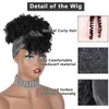 Synthetische Perücken Kräftiges Stirnband Kurze schwarze verworrene lockige Perücke mit Pony Afro Puff für Frauen Silber Turban Kopf Wrap5264199