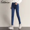 Tataria High Taille Jeans en polaire pour femmes hiver chaud féminin noir vintage velours droit harem pantalon 210514