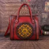 Kvinnlig äkta läder handväska för kvinnor vintage blomma axelväska 2021 handgjorda crossbody portfölj