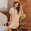 Femmes été chemise robe ample col en v à manches courtes mode simple boutonnage chemise kaki Mini plage fête robe d'été femme 210415