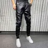 Winter Thick Warm PU Leather Pants Men Clothing Simple Big Pocket Windproof Casual Motorcycle Trousers Black Plus Size 211112