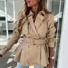 CELO DE CAUSO FELIMENTAS CP Turn Down Collar High Imatation Coats Mulheres Jackets PU sólidos Botões elegantes femininos mulheres