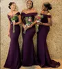 Regency African 2021 Off the Shoulder Satin Long Bridesmaid Ruched Sweep Train Wedding Guest Maid of Honor Dresses Gowns