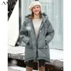 Elegant Down Jacket Women Winter Solid Mid Long Loose Hooded Female Thick Coat 11970479 210527
