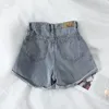 Sommar hög midja denim shorts kvinnor casual lossa damer mode rulla upp hem elastisk midja ficka blå grå jeans kvinna