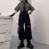 Houzhou Gothic Streetwear المرأة السراويل البضائع مع سلسلة فاسق Techwear أسود المعتاد الكورية الأزياء السراويل الساق واسعة alt 211216