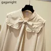 Весна французская нежная Питер Pan Goloch лук твердые блузки одиночные женские рубашки с длинным рукавом дамские топы шифон 210601