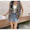 Women Fashion Single-Breasted Tweed Woolen Vest Vintage V Neck Sleeveless Female Outerwear Chic Tops 210520