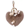 Pendentif en fourrure coeur Porte-clés Porte-clés Boule Balle Shape Opal Love Perles Femmes Girls Sac Charms Bijoux Accessoires Mode Voiture Clé Chaîne Titulaire