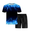 Männer Trainingsanzüge 2021 Sommer Die Grüne Flamme 3D Druck Männer/Frauen Shorts + T-shirt Anzug Sets Kleidung Schwimmen männlichen