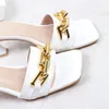 Dress Shoes Kalsooni 2021 Summer Women Sandals Casual Simple Metal Decoration Open-toe One Line Slippers