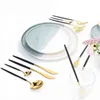 Jankng 24pcs dinnerware set rostfritt stål bestick köksplattor kniv gaffel sked bestick svart guld silver för 6 211228