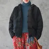 Johnature femmes Style chinois à capuche Parkas bouton coton lin manteaux hiver couleur unie Vintage femme chaud Parkas 210521