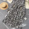 Autumn winter Fashion Print Bandage Chiffon Party Long Dress Women Elegant Beach Boho Holiday Vintage Dresses Christmas Robe 210514