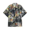 넥타이 염료 꽃 블라우스 여성 짧은 소매 버튼 셔츠 여름 숙녀 탑 인쇄 꽃 한국 스타일 210427