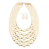 Collana girocollo di perle d'imitazione multistrato e orecchini pendenti con perline bianche rosse Collare finto Sautoir per la festa nuziale delle donne