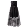 검은 높은 허리 닦아 앞 프린지 활 벨트 불규칙한 메쉬 스커트 기질 드레스 여성 여름 GX1242 210421
