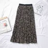 Lato Kobiety Vintage Elegancki Lampart Spódnica Koreański Lady Wild Print High Walka Plisowane Spódnice Kobiet Dorywczo Kobieta 210420