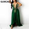 Halter V Neck Backless Maxi Dress Summer Party Elegant Dress Vestidos 210702