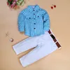 Kinder Jungen Baumwolle Kleidung Anzug Kinder Langarm Plaid Shirts + Gürtel Hosen 2 stücke Outfits Kleinkind Kleidung 2-8 jahre 210413