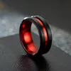 Bague en acier inoxydable pour hommes et femmes, couleur contrastée, rainure rouge, bague de doigt, bijoux à la mode, volonté et sable