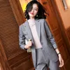 High-quality professional women's pants suit plus size temperament slim female jacket Two-piece check trousers 210527