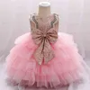 Neonate infantili con paillettes Bowknot Abiti per il primo compleanno Abiti da battesimo Abiti da battesimo Prom Pizzo Tutu Principessa 210508