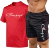 Agasalho masculino roupas de verão conjunto de duas peças t camisa shorts marca roupas de pista masculino moletom ternos esportivos husba248o