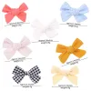 7 Colors Girl Hair Bows 3.6 inch Bow Simple Flowers Plaid Clothes Design Baby Girls Clippers Kids Accessory