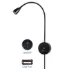 Tokili Prise murale pour lecture Interface USB Lampe de livre flexible Appliques de tête de lit à montage en surface avec cordon AC100-240V Interrupteur marche/arrêt à bascule