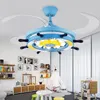 Chambre d'enfant Lampe Chambre Lumière Garçon Fille Ventilateur Lustre Dessin Animé Nordique Rose Bleu Électrique Muet Led Invis Ventilateurs De Plafond