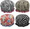 Wide Brimmed Shower Caps Bath Hat Vattentät Dubbelskikt Satin Tyg Hår Bonnets Runda Mät Hattar Head Wrap Sn5574