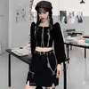 Goth Zipper Mode Shirt Kvinnor Långärmad Harajuku Svart Skörd Topp Vår Fall Kläder Punk Streetwear Gothic Blouse 210417