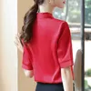 Mode Shirt Women Half Sleeve Sommar V Neck Båge Chiffon Casual Blouses Office Ladies Temperament Arbeta Toppar 210604