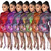 Frauen Mesh Bandage Gedruckt Kleid Sommer Tie Dye Schlank Bodycon Mini Rock Clubwear Vintage Mode Kurze Bleistift Kleider Kleidung