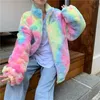 Casaco de inverno mulheres gola alta casual com manga comprida arco -íris jaqueta de peles feminino zíper coreano moda de outono roupas chiques de jaquetas femininas